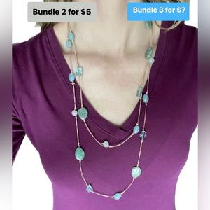 Very Long Green, Blue, Turquoise Beaded Crystal Neclace